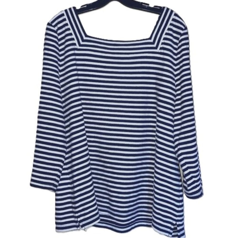Talbots Black & White Tamarind Stripe Square Neck Top, XL